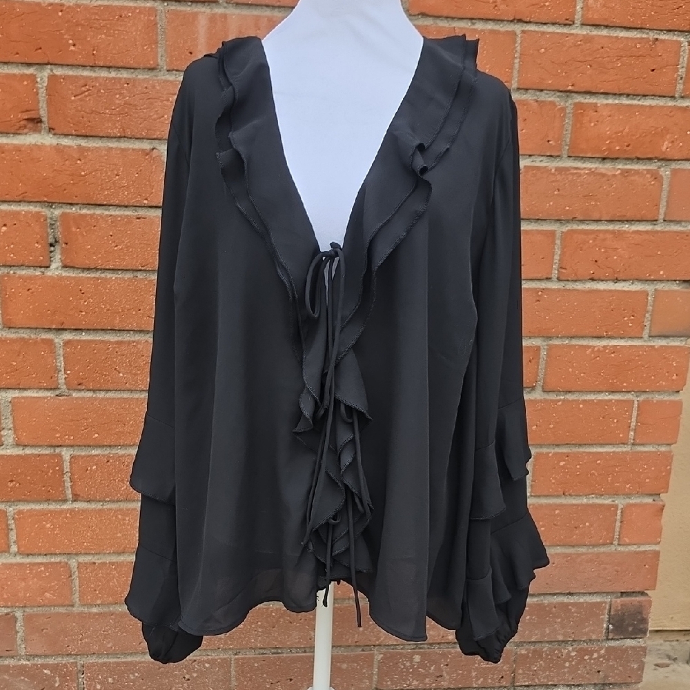 Torrid Black Ruffle Tie-Front Blouse